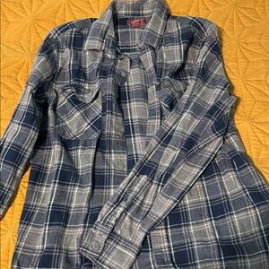 Blue and White Plaid Button-Up Shirt